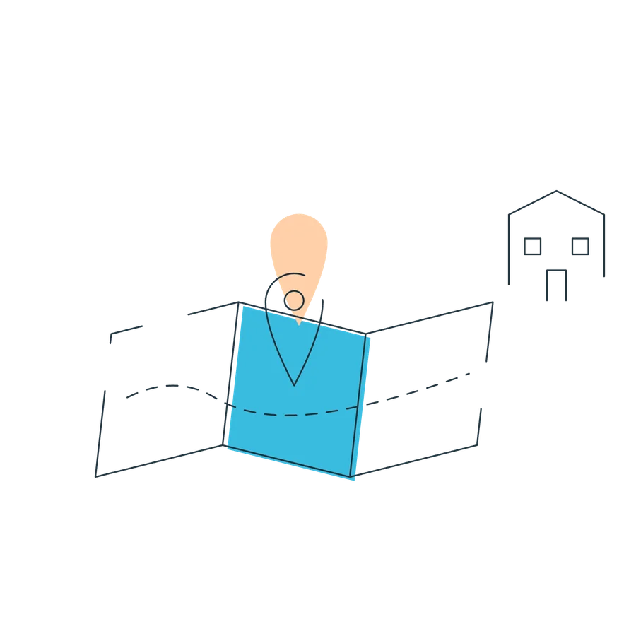 地域から探すための地図とピンのイラスト